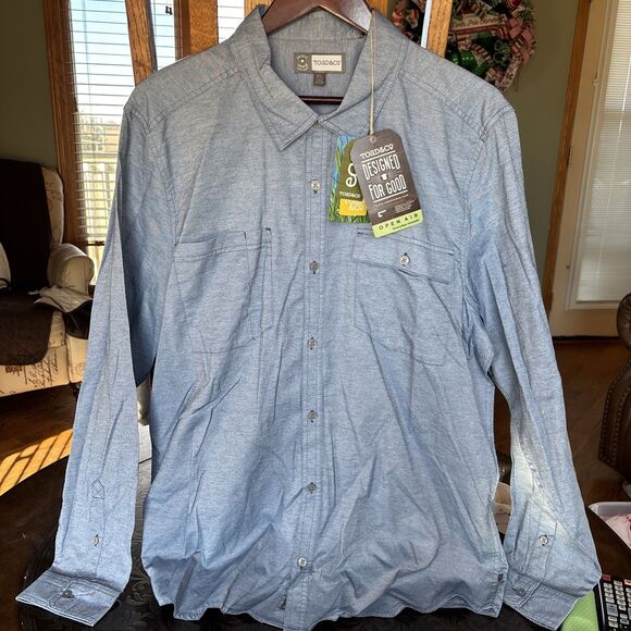 Toad&Co Insect Shield Shirt Mens XL Outdoor Hiking Travel Blue Button Up NEW - Picture 2 of 5